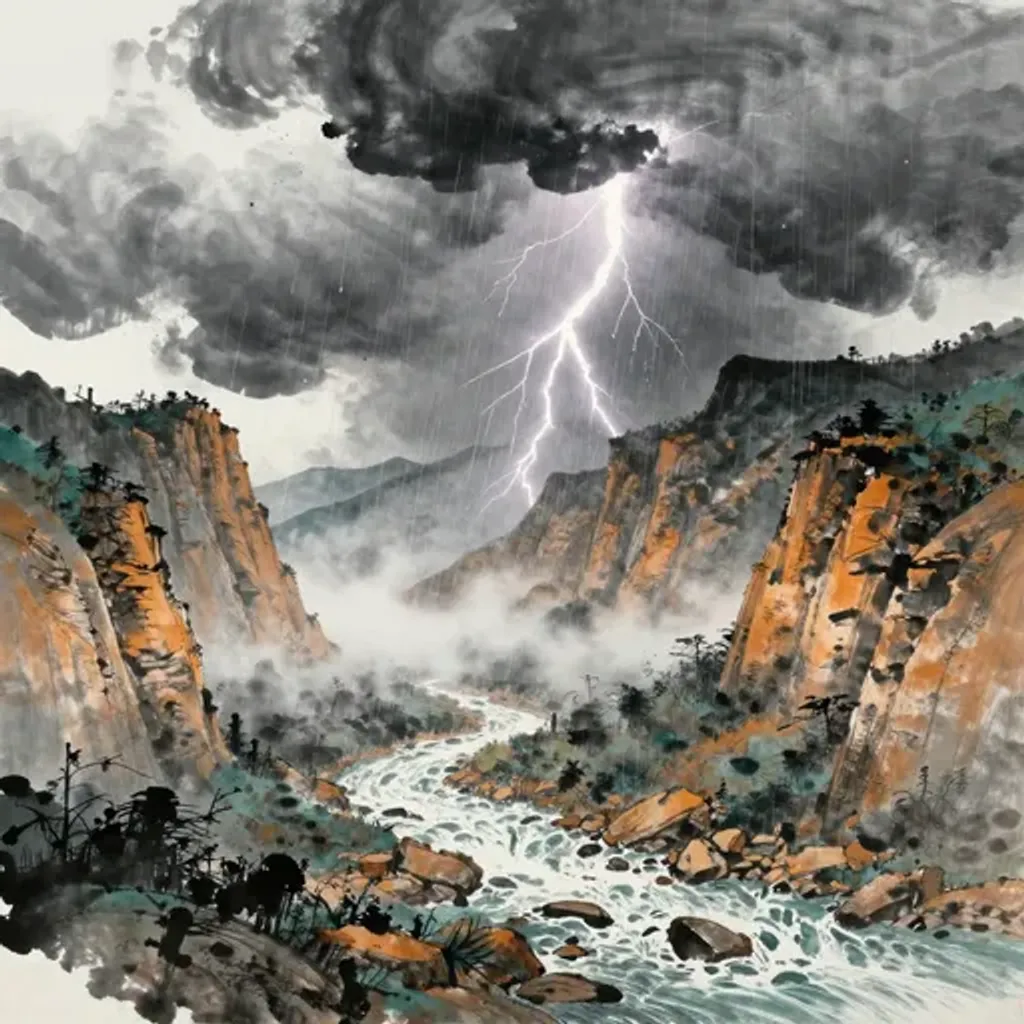 Ink brush artwork for the Yilin verse on Hexagram 10 changing to Hexagram 32