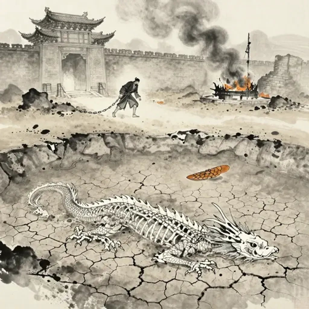 Ink brush artwork for the Yilin verse on Hexagram 11 changing to Hexagram 23