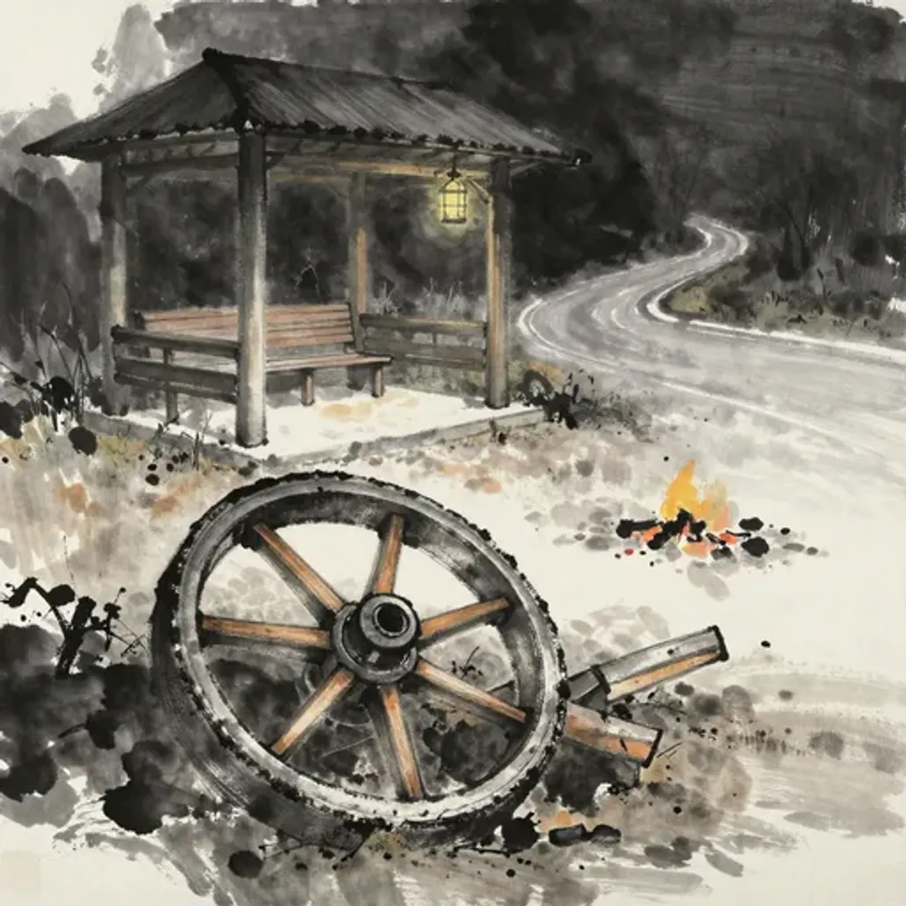 Ink brush artwork for the Yilin verse on Hexagram 11 changing to Hexagram 24