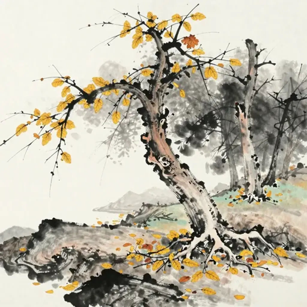 Ink brush artwork for the Yilin verse on Hexagram 11 changing to Hexagram 25