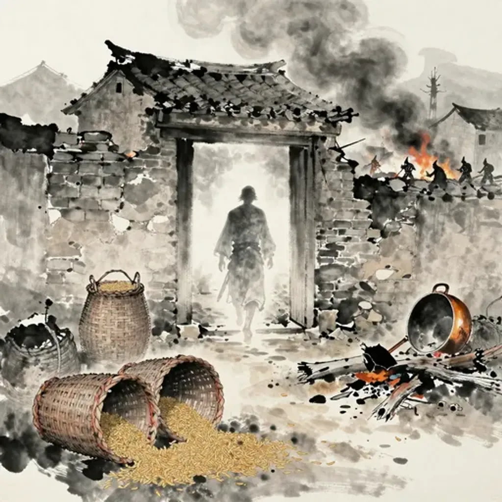 Ink brush artwork for the Yilin verse on Hexagram 11 changing to Hexagram 38