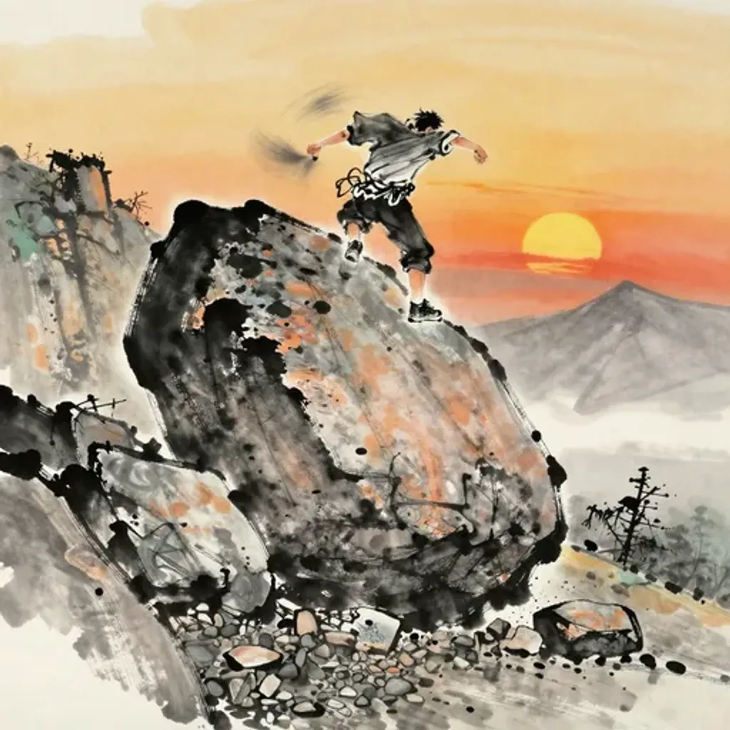 Ink brush artwork for the Yilin verse on Hexagram 11 changing to Hexagram 39