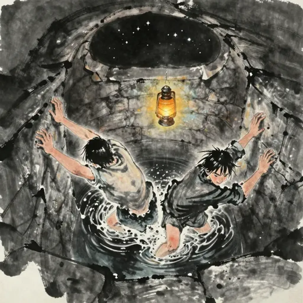 Ink brush artwork for the Yilin verse on Hexagram 11 changing to Hexagram 43
