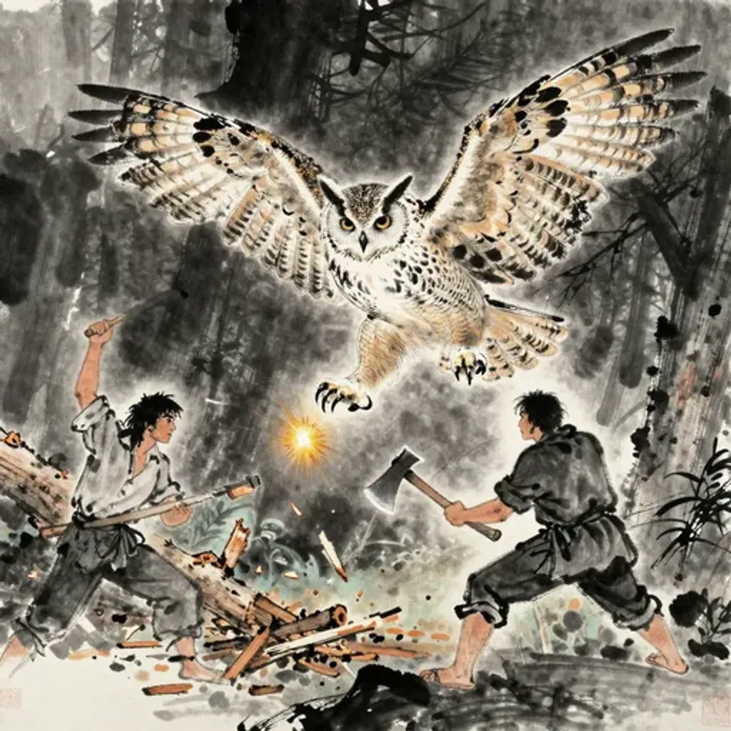 Ink brush artwork for the Yilin verse on Hexagram 12 changing to Hexagram 18