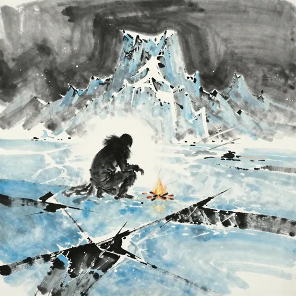 Ink brush artwork for the Yilin verse on Hexagram 12 changing to Hexagram 39