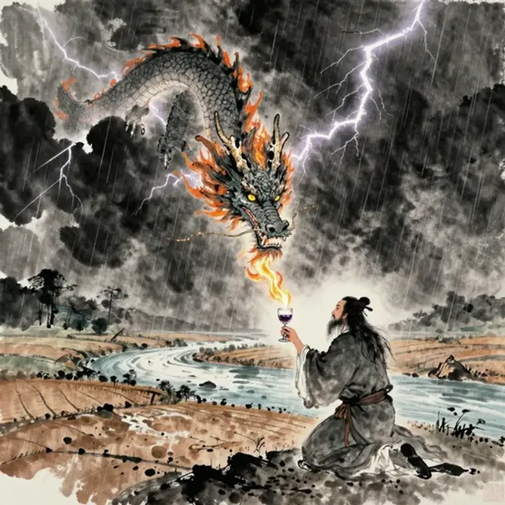 Ink brush artwork for the Yilin verse on Hexagram 13 changing to Hexagram 18