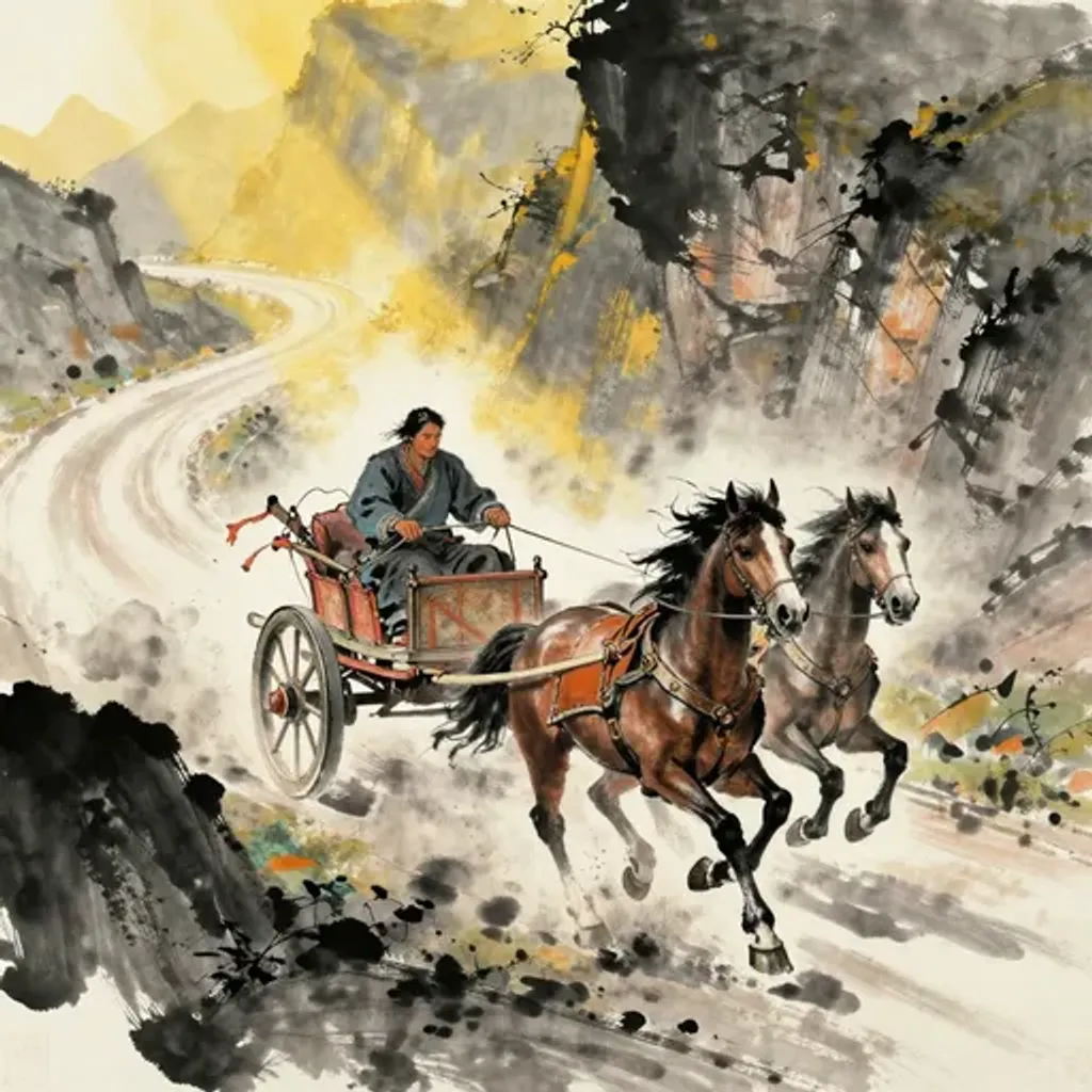 Ink brush artwork for the Yilin verse on Hexagram 13 changing to Hexagram 22