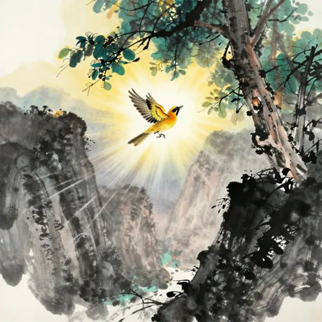 Ink brush artwork for the Yilin verse on Hexagram 13 changing to Hexagram 29