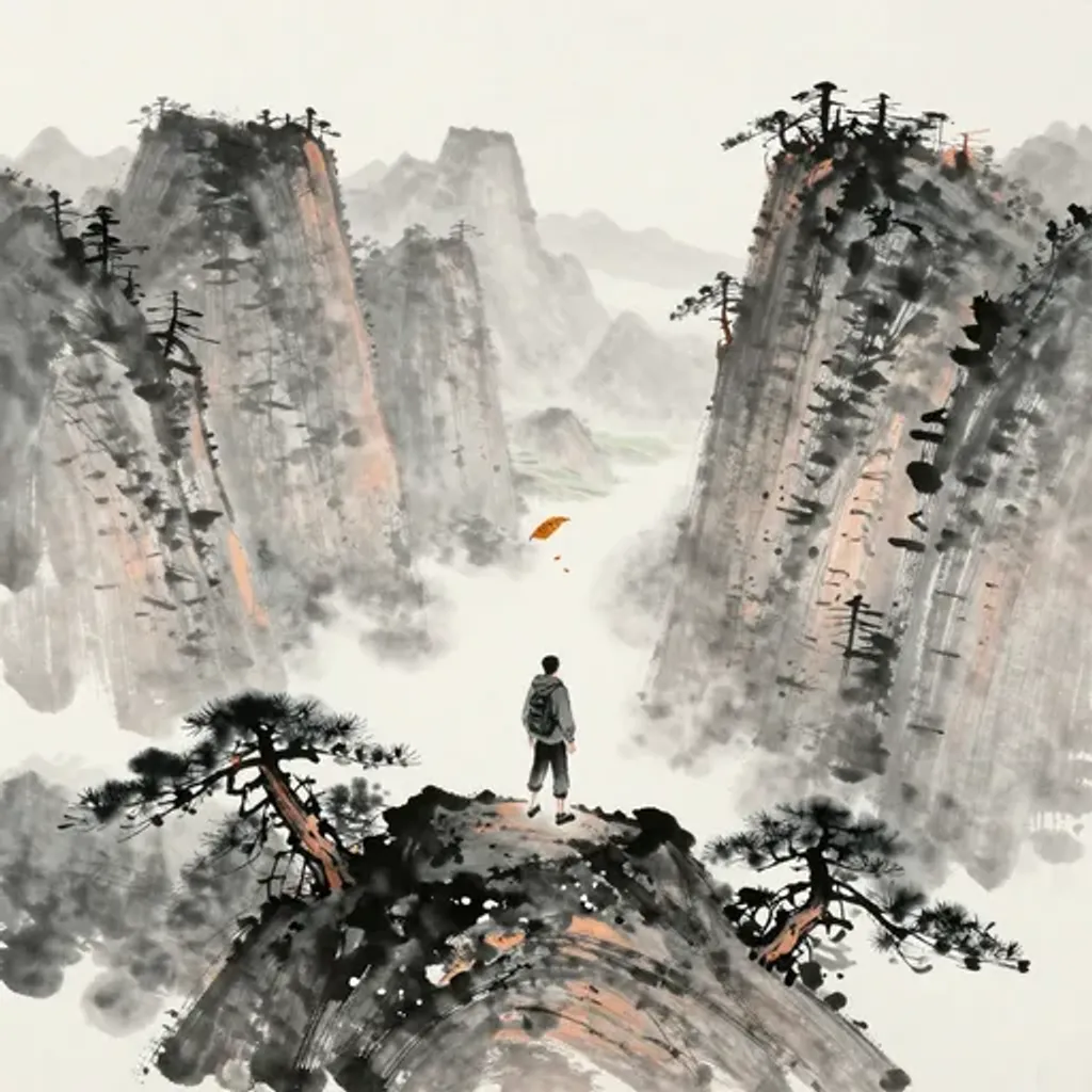 Ink brush artwork for the Yilin verse on Hexagram 13 changing to Hexagram 49