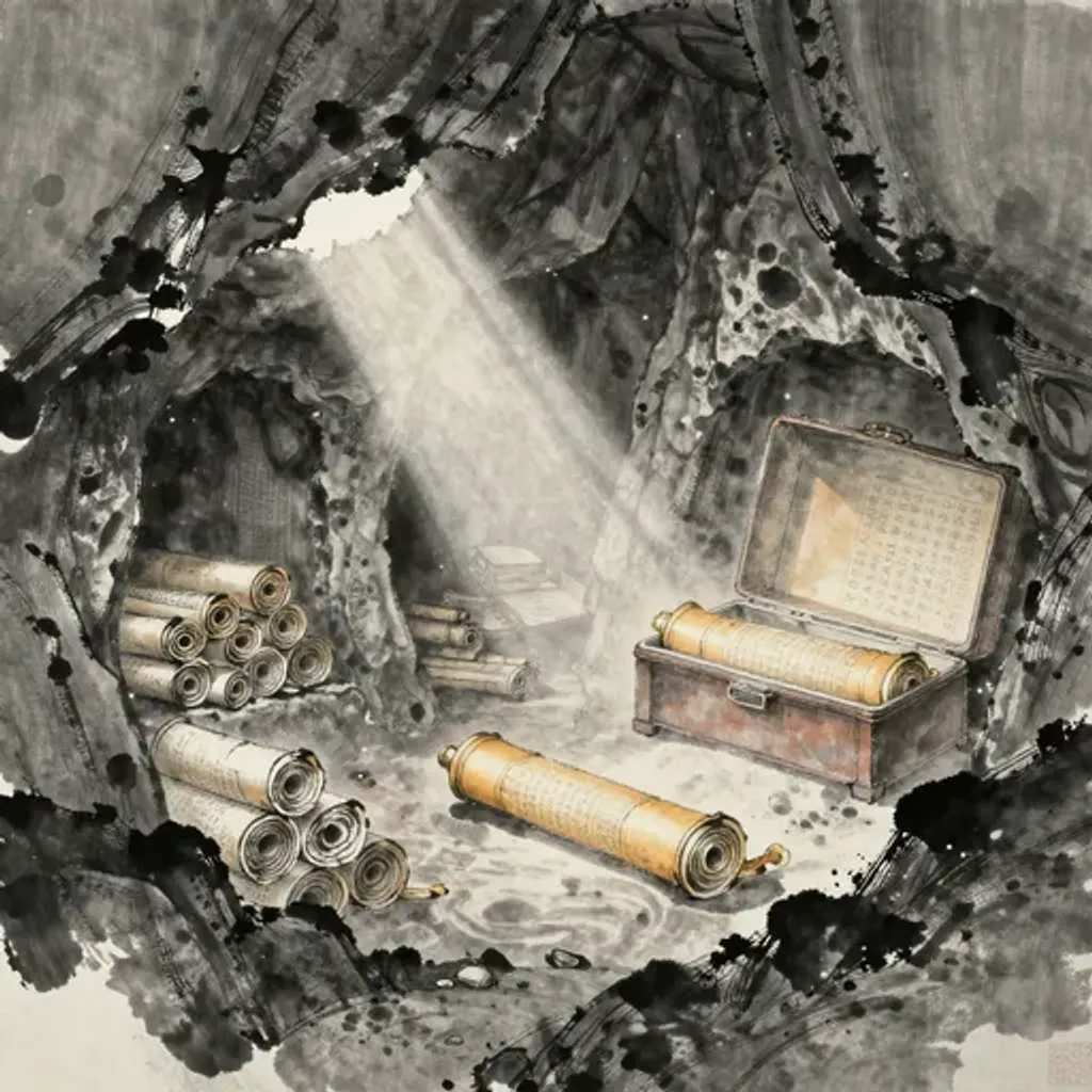 Ink brush artwork for the Yilin verse on Hexagram 14 changing to Hexagram 32