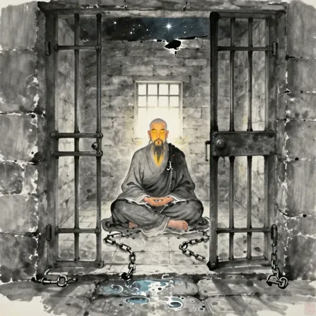Ink brush artwork for the Yilin verse on Hexagram 16 changing to Hexagram 3