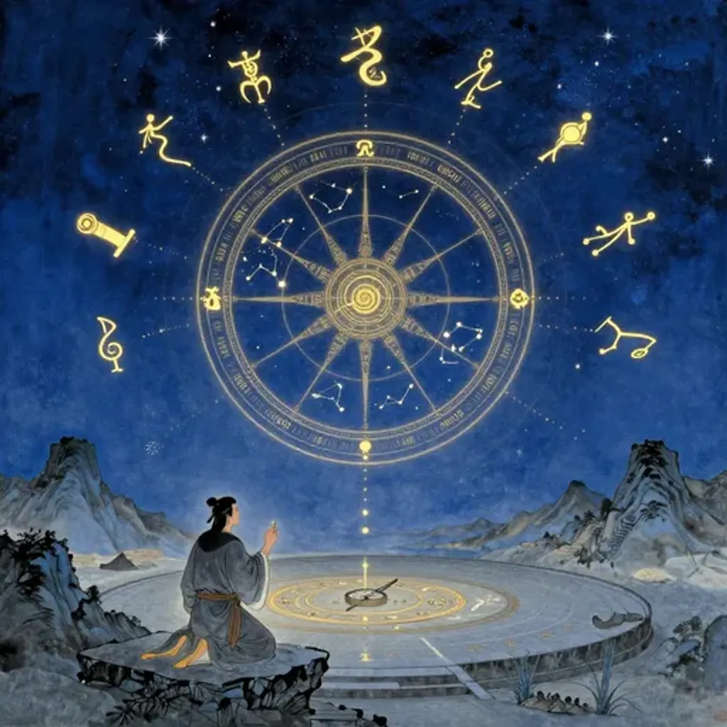 Ink brush artwork for the Yilin verse on Hexagram 17 changing to Hexagram 23