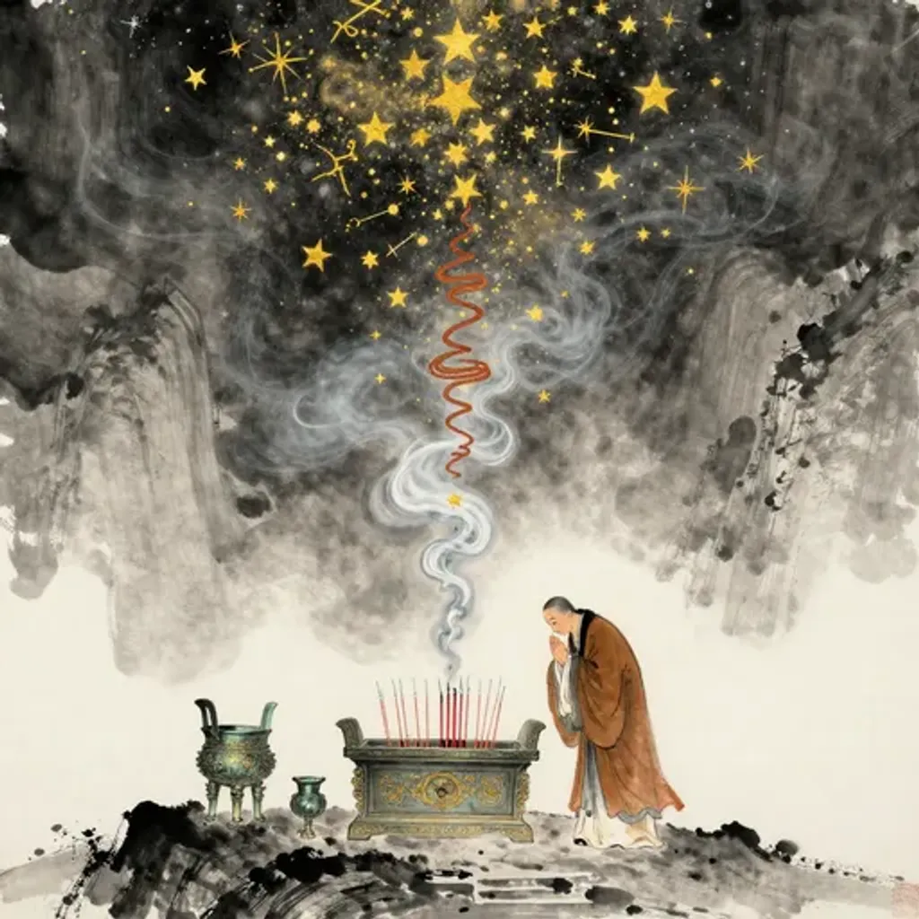 Ink brush artwork for the Yilin verse on Hexagram 17 changing to Hexagram 31