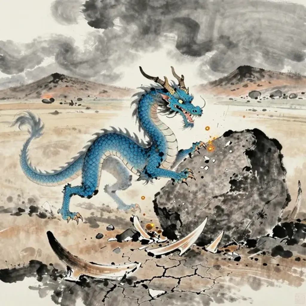 Ink brush artwork for the Yilin verse on Hexagram 17 changing to Hexagram 4