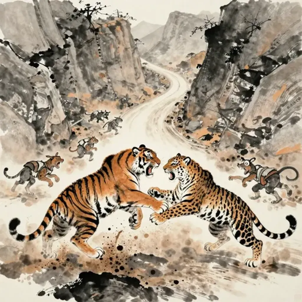 Ink brush artwork for the Yilin verse on Hexagram 18 changing to Hexagram 45