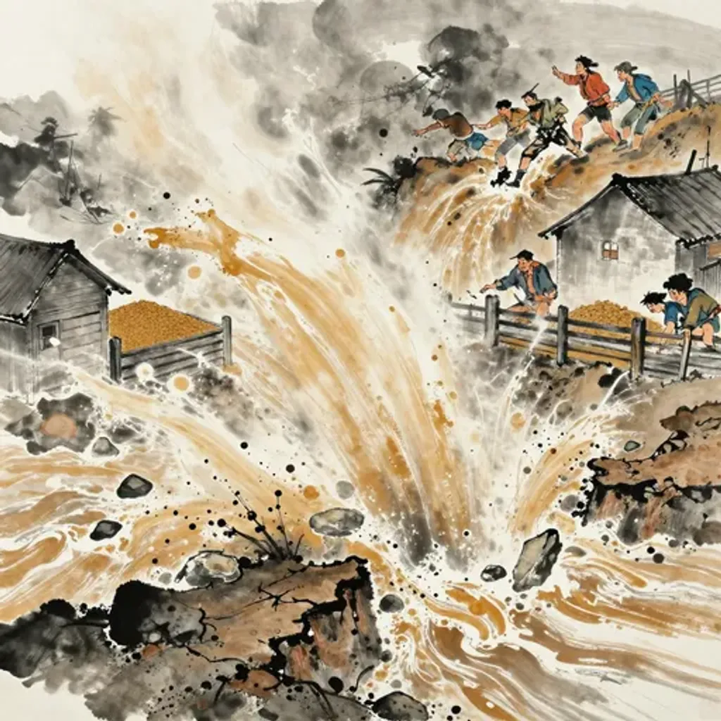 Ink brush artwork for the Yilin verse on Hexagram 19 changing to Hexagram 31