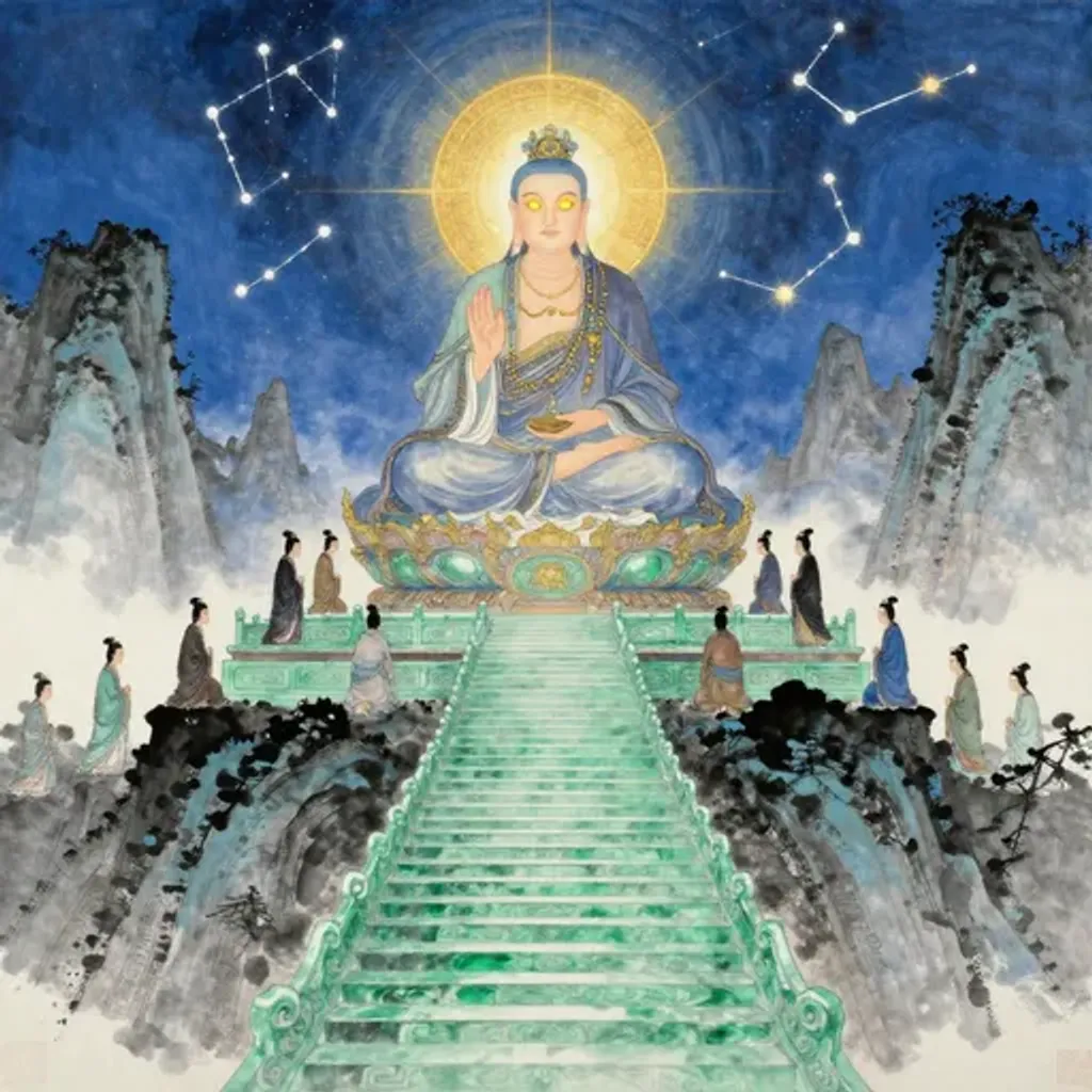 Ink brush artwork for the Yilin verse on Hexagram 19 changing to Hexagram 5