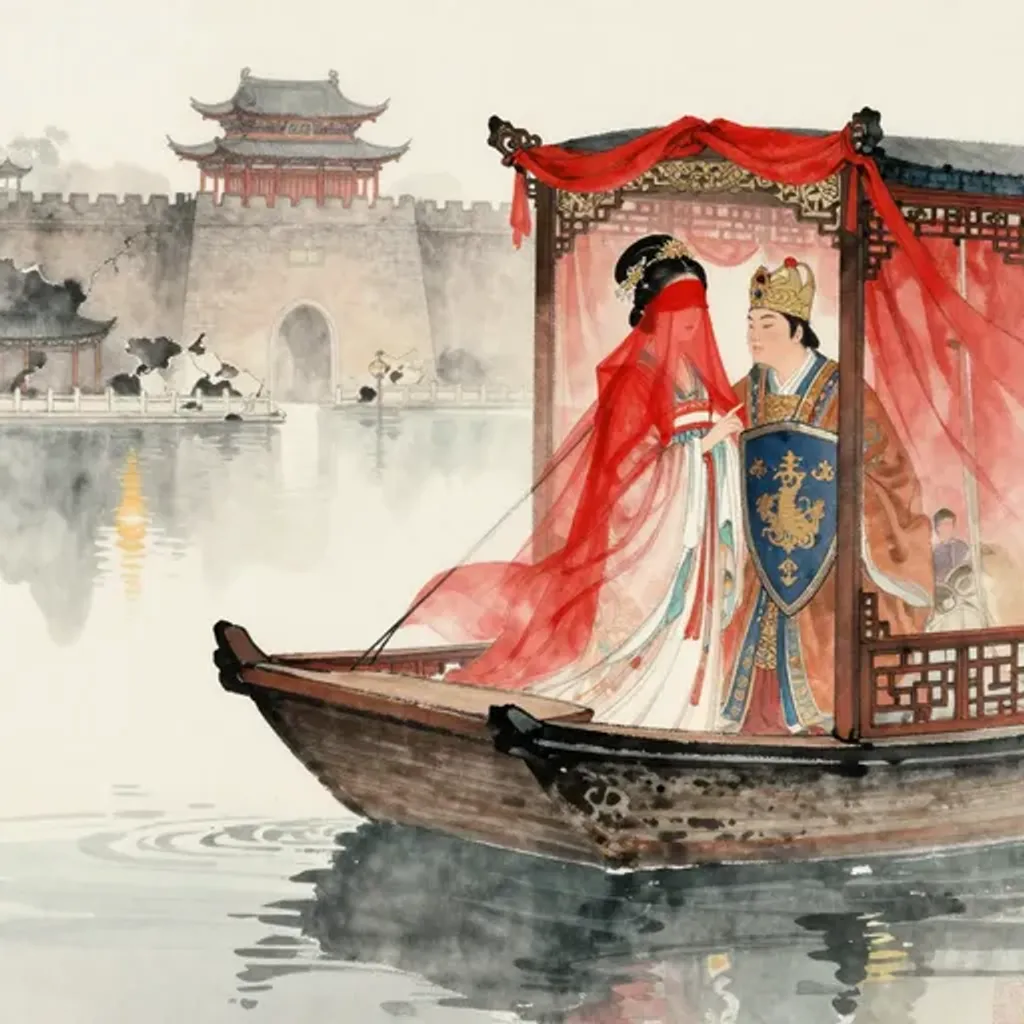 Ink brush artwork for the Yilin verse on Hexagram 19 changing to Hexagram 9