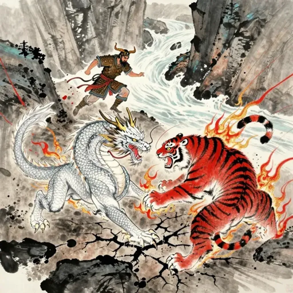 Ink brush artwork for the Yilin verse on Hexagram 2 changing to Hexagram 19