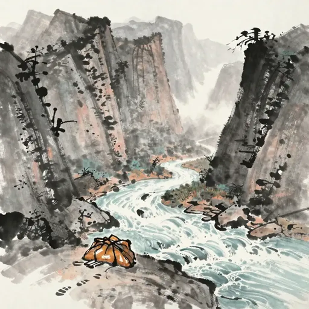 Ink brush artwork for the Yilin verse on Hexagram 2 changing to Hexagram 46