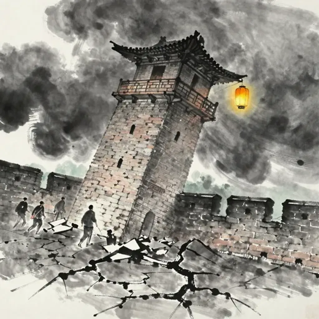 Ink brush artwork for the Yilin verse on Hexagram 2 changing to Hexagram 54