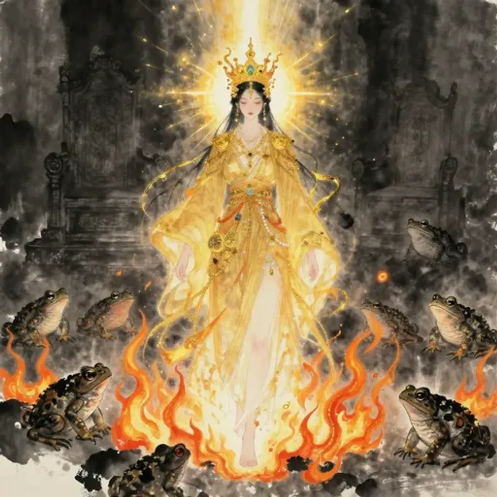 Ink brush artwork for the Yilin verse on Hexagram 2 changing to Hexagram 64