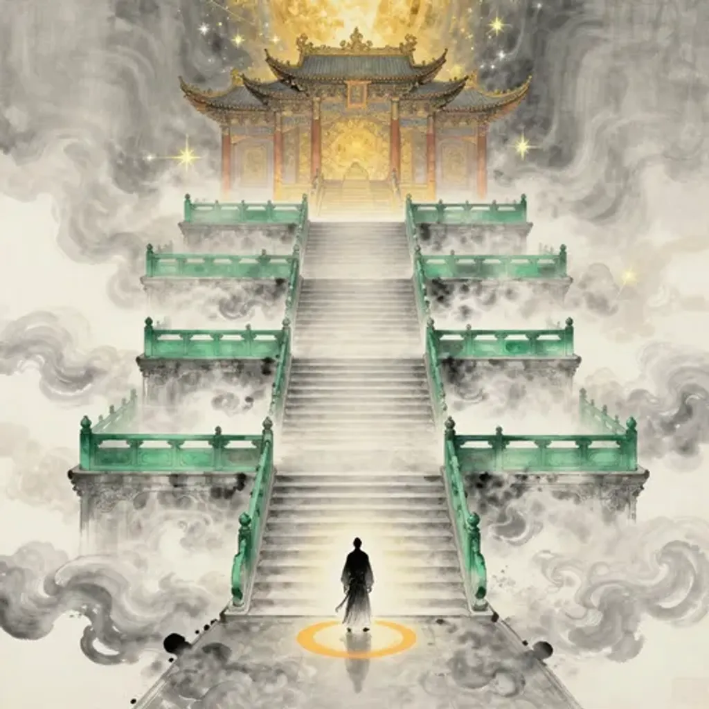 Ink brush artwork for the Yilin verse on Hexagram 2 changing to Hexagram 7