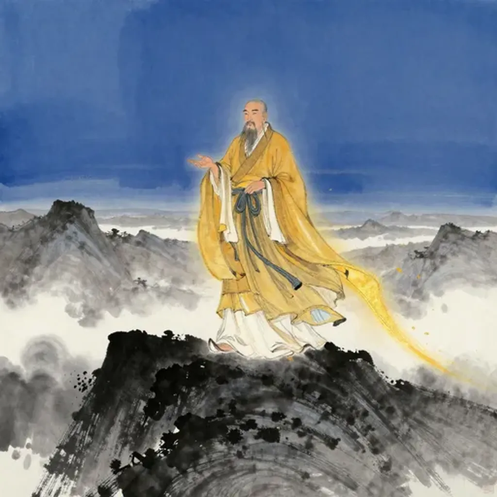 Ink brush artwork for the Yilin verse on Hexagram 20 changing to Hexagram 10