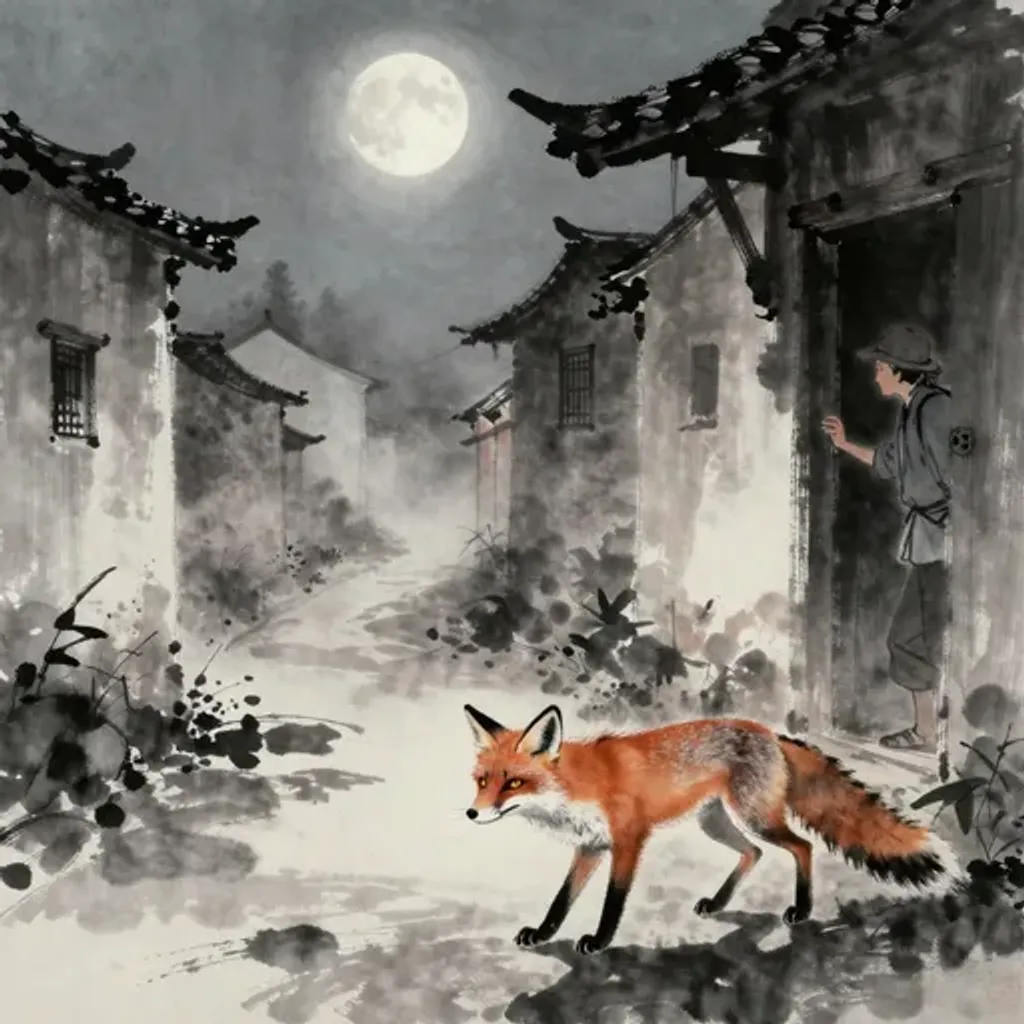 Ink brush artwork for the Yilin verse on Hexagram 20 changing to Hexagram 18