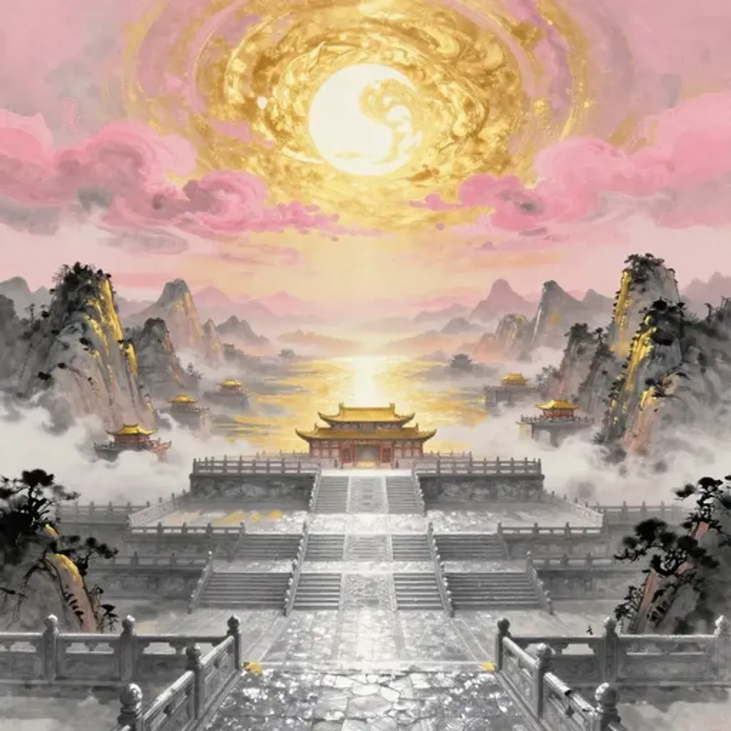 Ink brush artwork for the Yilin verse on Hexagram 21 changing to Hexagram 15