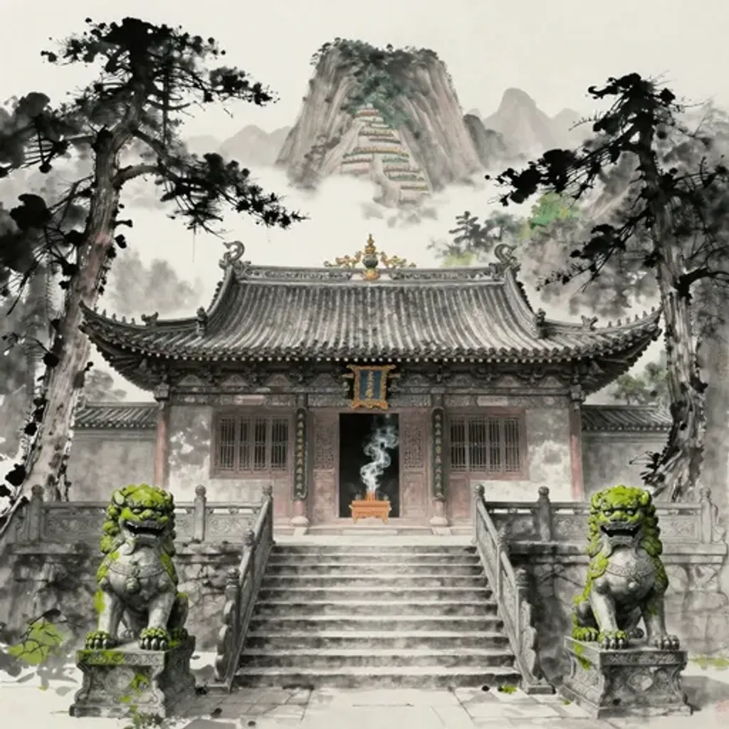 Ink brush artwork for the Yilin verse on Hexagram 21 changing to Hexagram 48