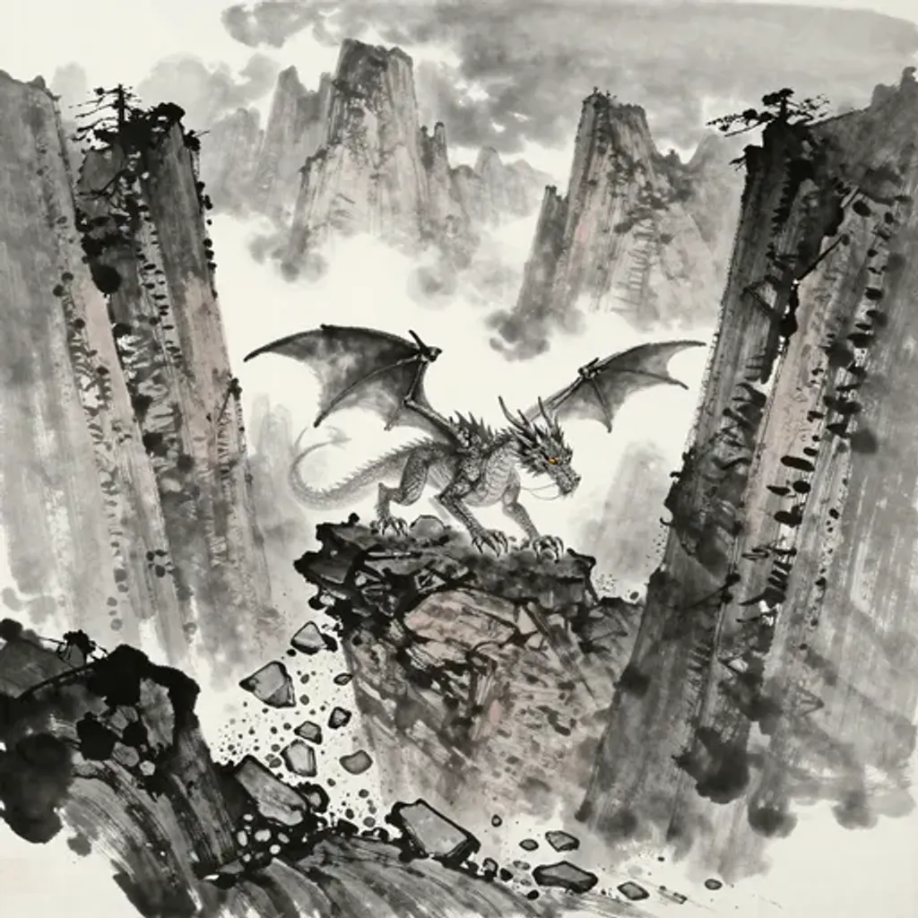 Ink brush artwork for the Yilin verse on Hexagram 21 changing to Hexagram 7