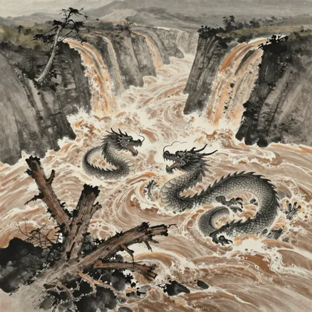 Ink brush artwork for the Yilin verse on Hexagram 22 changing to Hexagram 41
