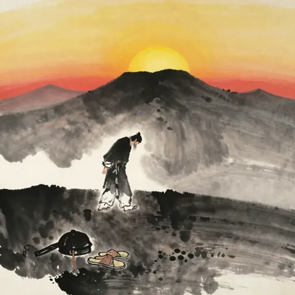 Ink brush artwork for the Yilin verse on Hexagram 23 changing to Hexagram 11