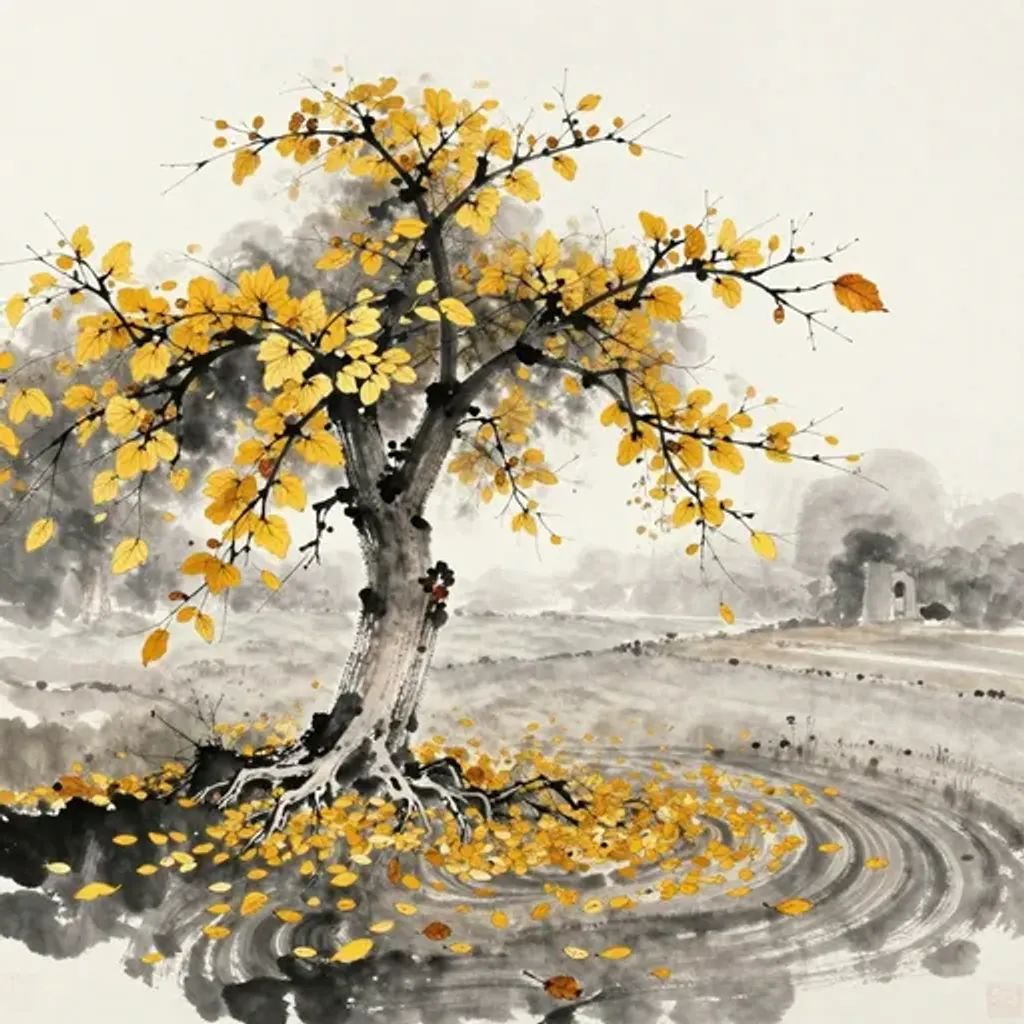 Ink brush artwork for the Yilin verse on Hexagram 23 changing to Hexagram 47