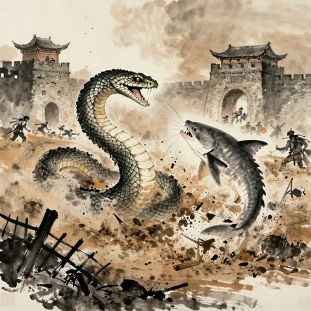 Ink brush artwork for the Yilin verse on Hexagram 23 changing to Hexagram 52
