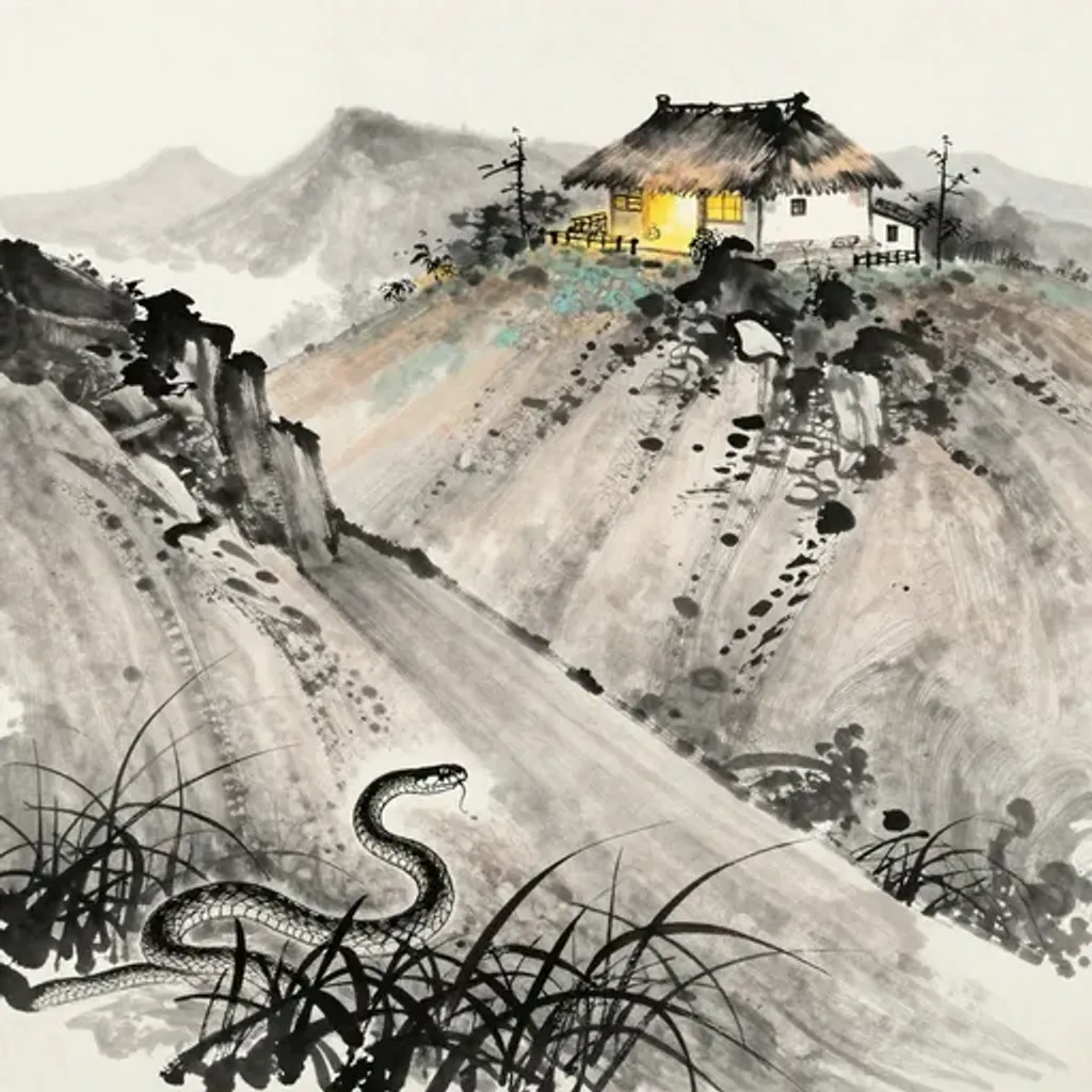 Ink brush artwork for the Yilin verse on Hexagram 23 changing to Hexagram 60