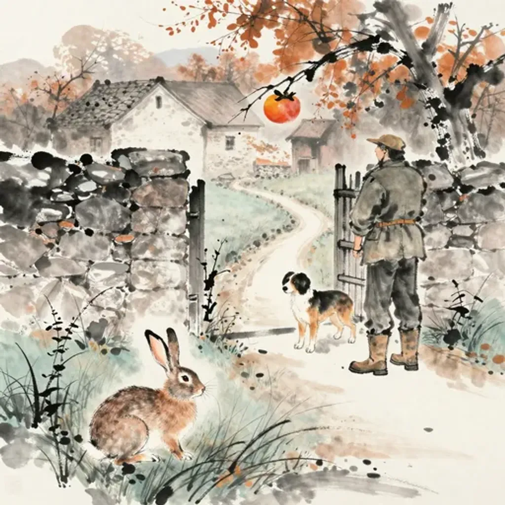 Ink brush artwork for the Yilin verse on Hexagram 24 changing to Hexagram 47