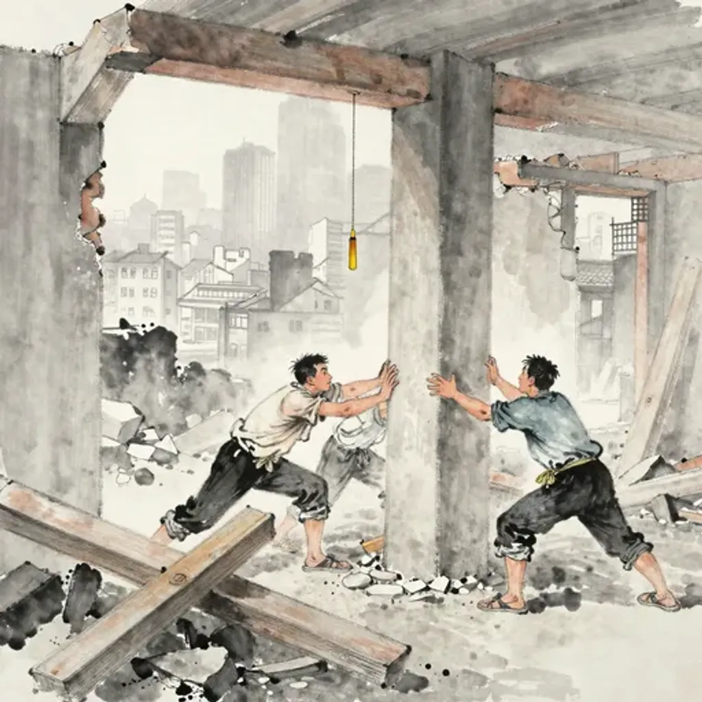Ink brush artwork for the Yilin verse on Hexagram 24 changing to Hexagram 6