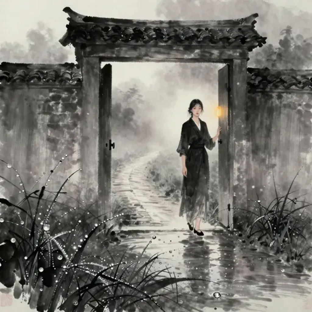 Ink brush artwork for the Yilin verse on Hexagram 25 changing to Hexagram 23