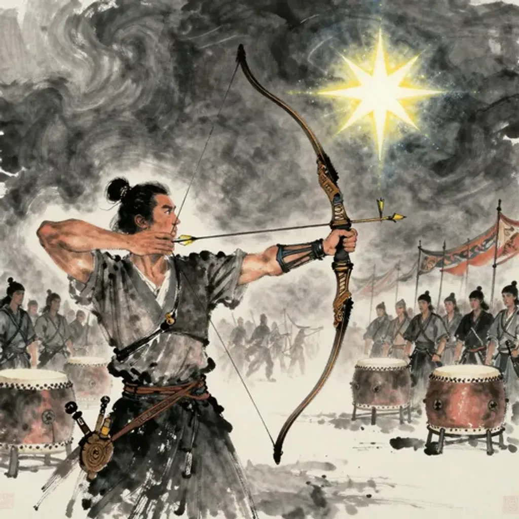 Ink brush artwork for the Yilin verse on Hexagram 25 changing to Hexagram 24