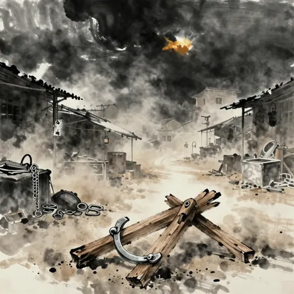 Ink brush artwork for the Yilin verse on Hexagram 27 changing to Hexagram 29