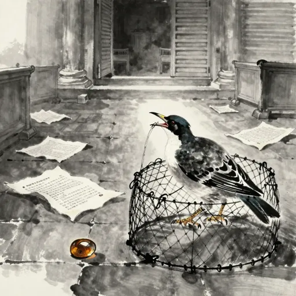 Ink brush artwork for the Yilin verse on Hexagram 27 changing to Hexagram 55