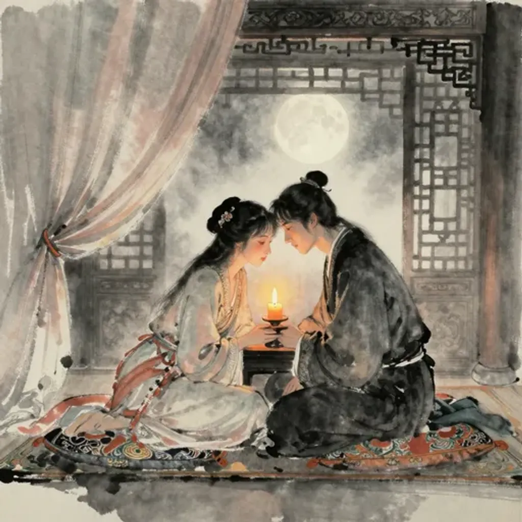 Ink brush artwork for the Yilin verse on Hexagram 28 changing to Hexagram 62