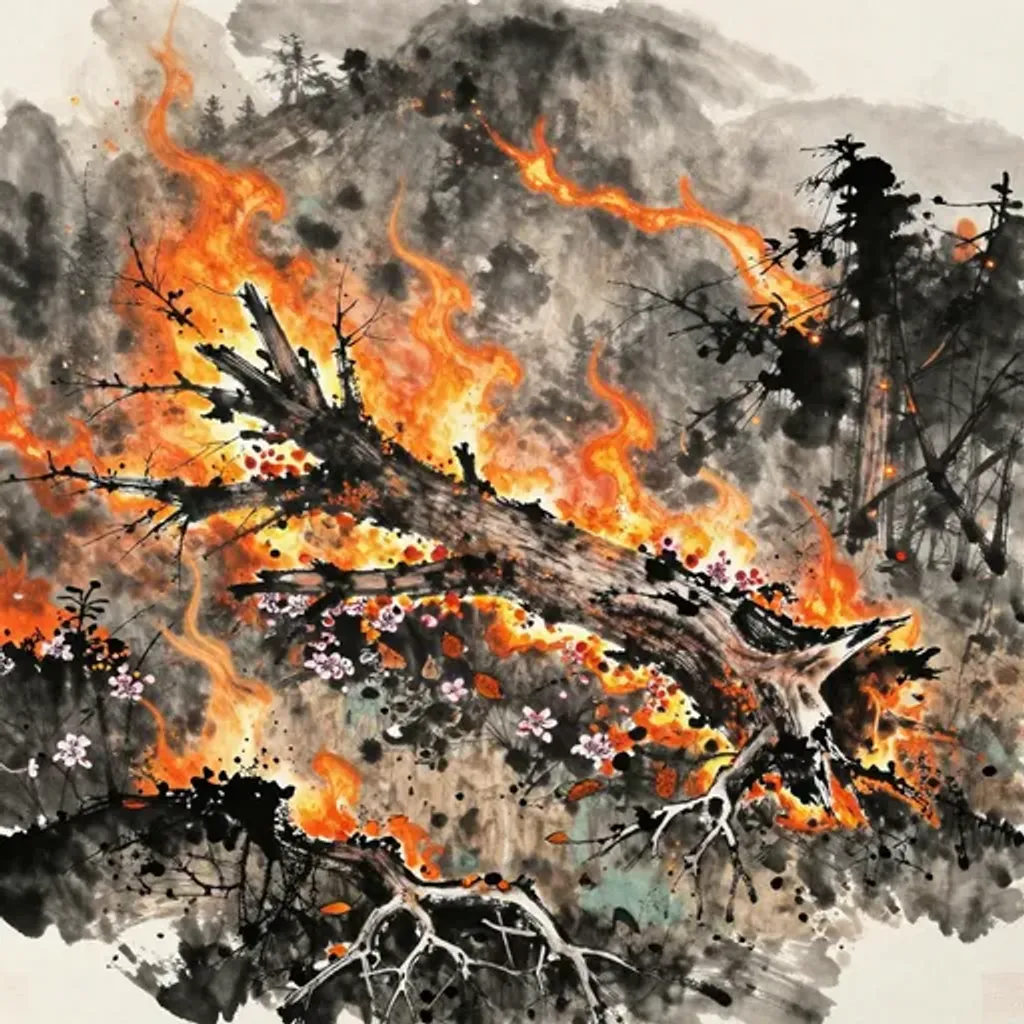Ink brush artwork for the Yilin verse on Hexagram 3 changing to Hexagram 29
