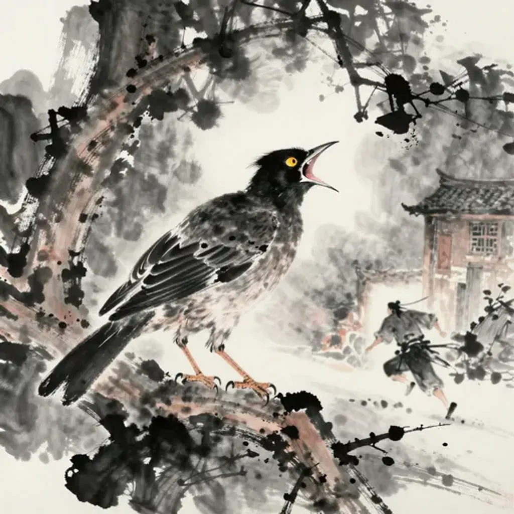Ink brush artwork for the Yilin verse on Hexagram 3 changing to Hexagram 43