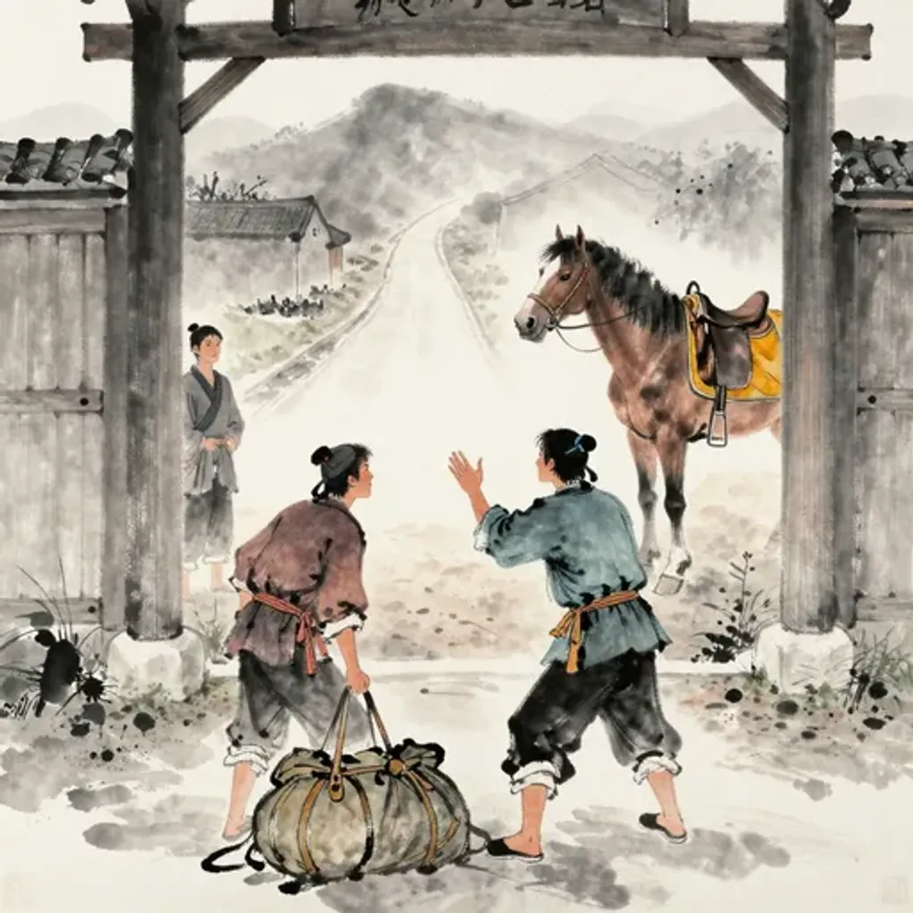 第30卦變第36卦易林詩辭水墨畫