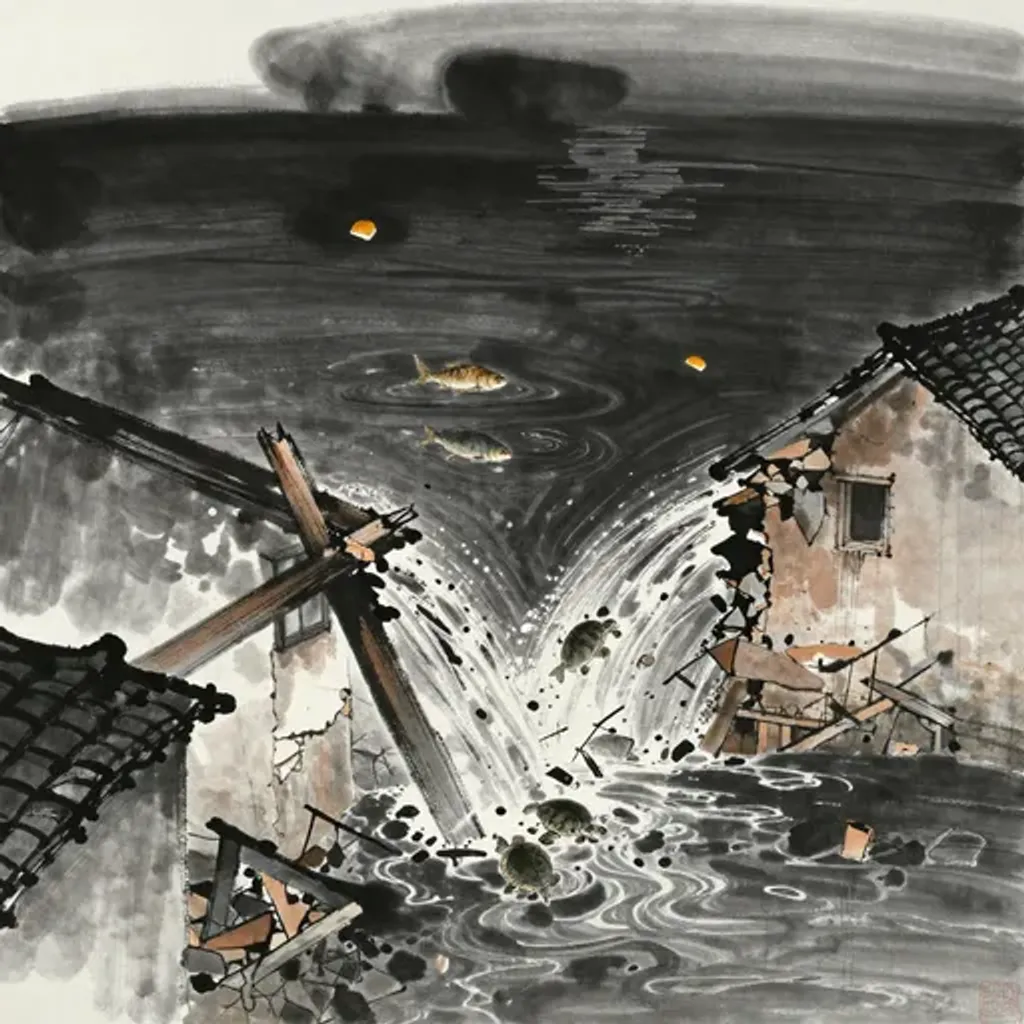 第30卦變第52卦易林詩辭水墨畫