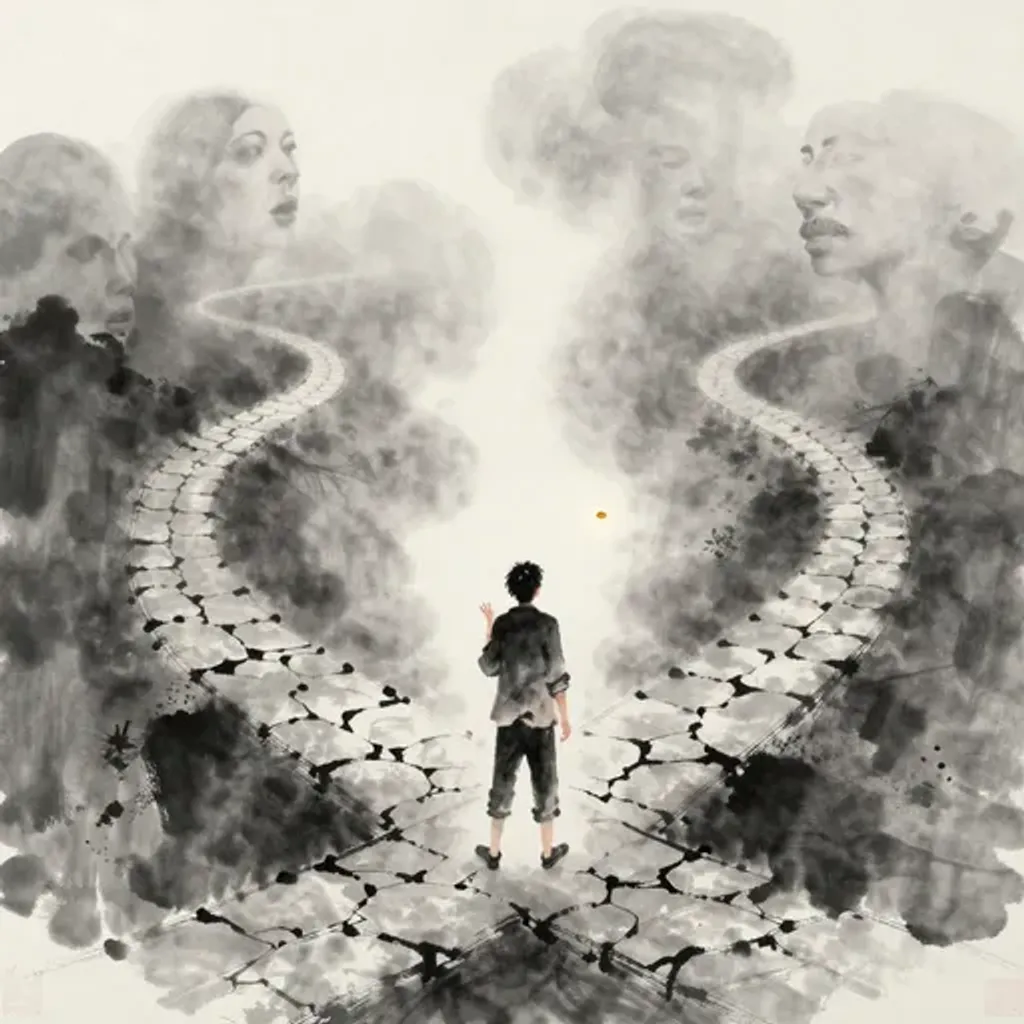 Ink brush artwork for the Yilin verse on Hexagram 31 changing to Hexagram 30
