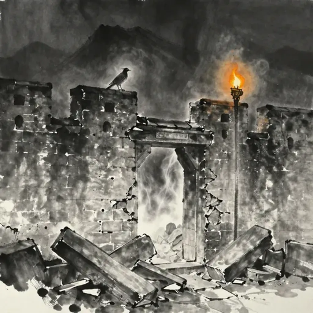 Ink brush artwork for the Yilin verse on Hexagram 31 changing to Hexagram 35